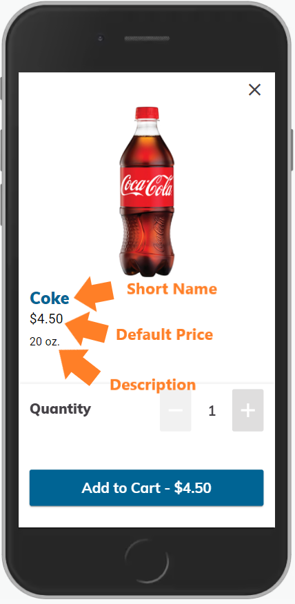 Customer App Short Name, Price, Descriptions Arrows