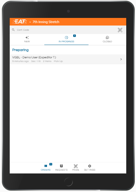 Demo Tablet Pick Up Order In Progress Tab