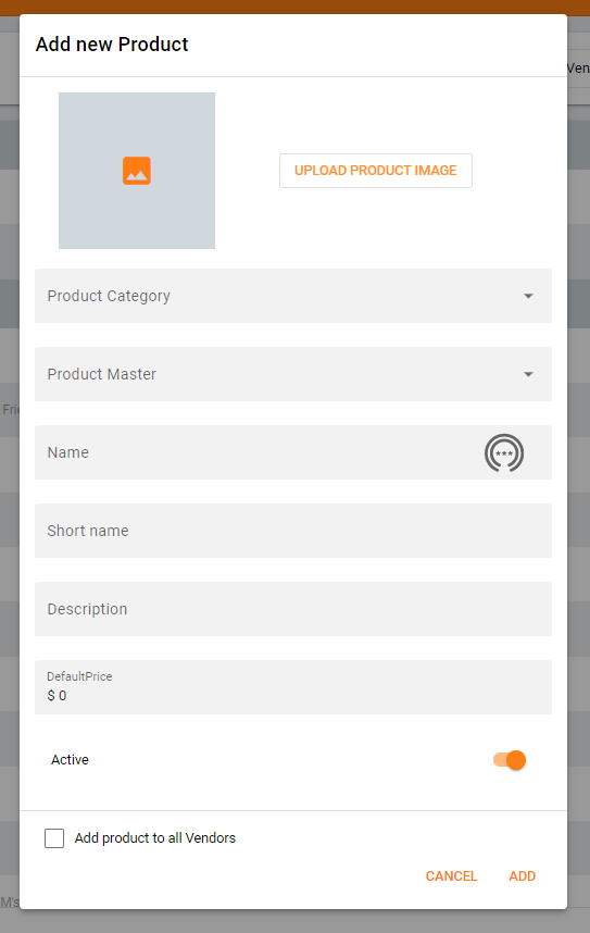 Management App Create Product Window