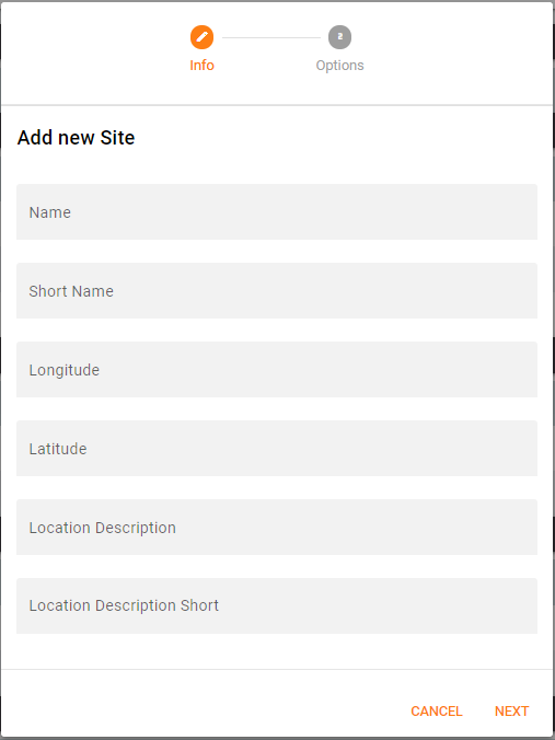 Management App Vendor Site Info Creation Fields