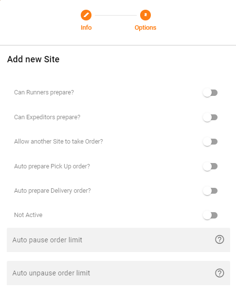 Management App Vendor Site Options Fields